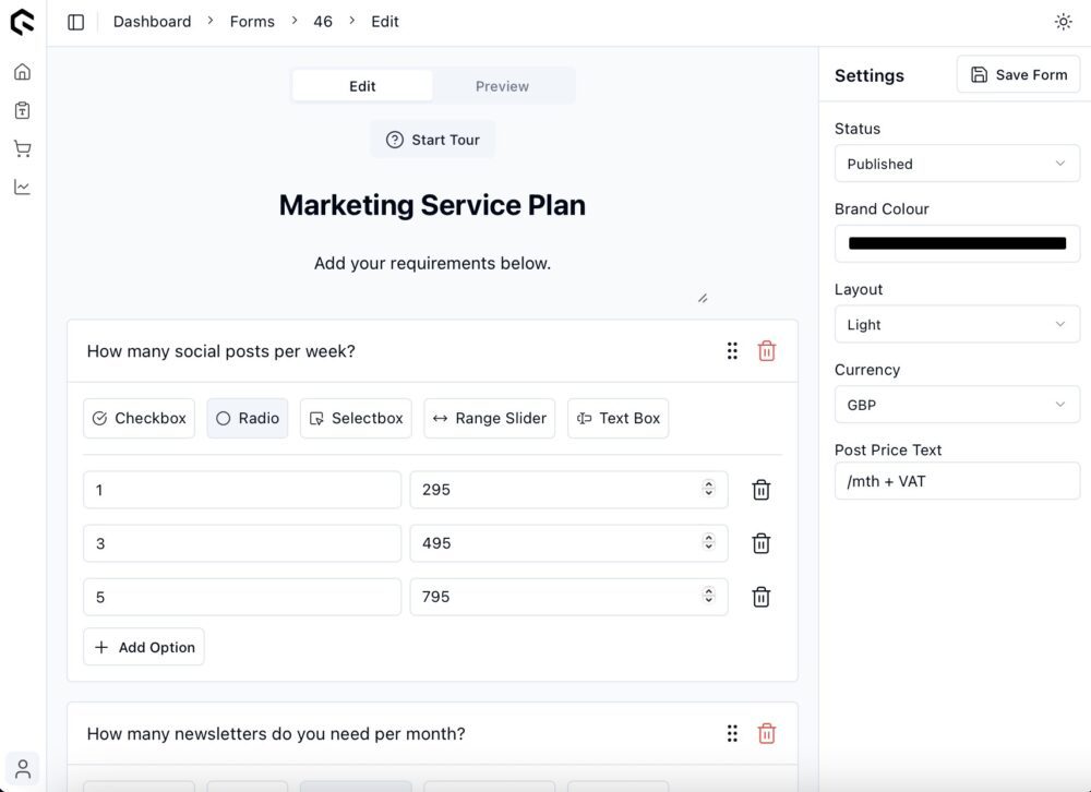 Quotify Form Buulder Square-ish aspect ratio