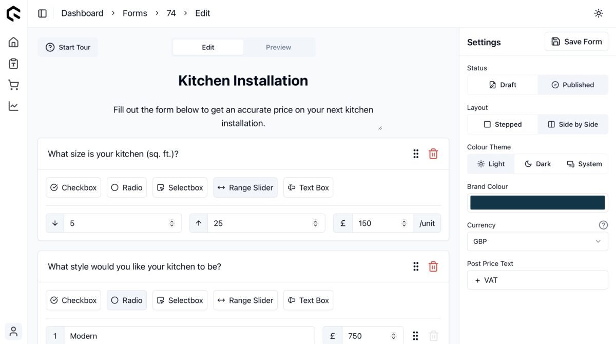 Kitchen Quote Form - form builder