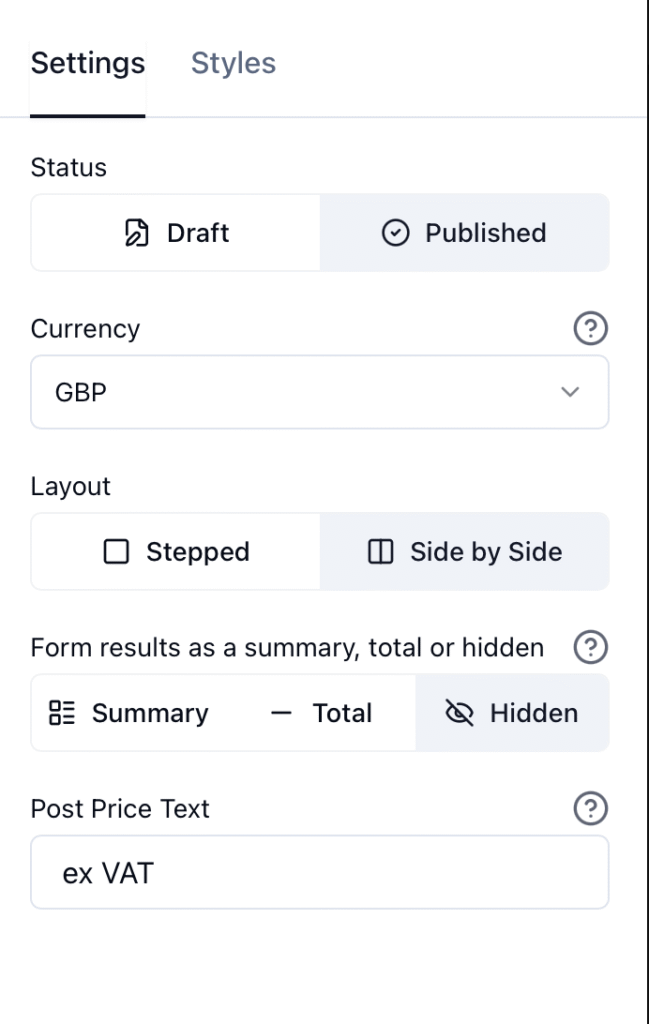 Quotify's Form settings