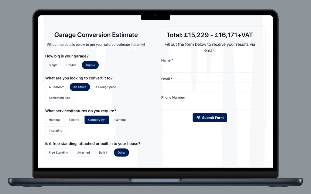 Garage Conversion price estimate mocked up on a Macbook